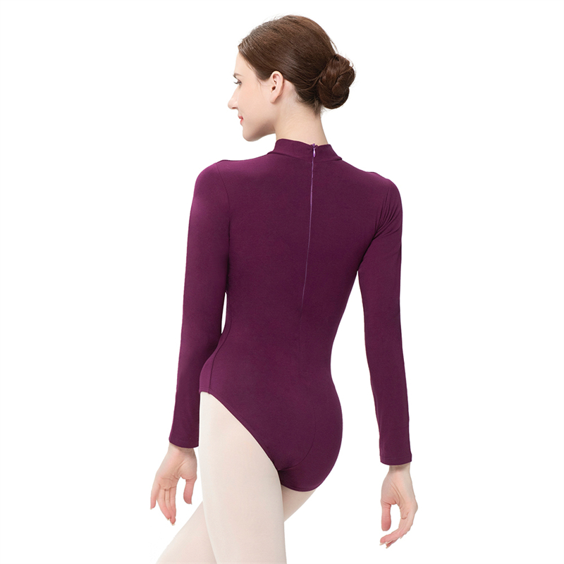 Turtle Neck Long Sleeve Dance Leotard with Zipper Back