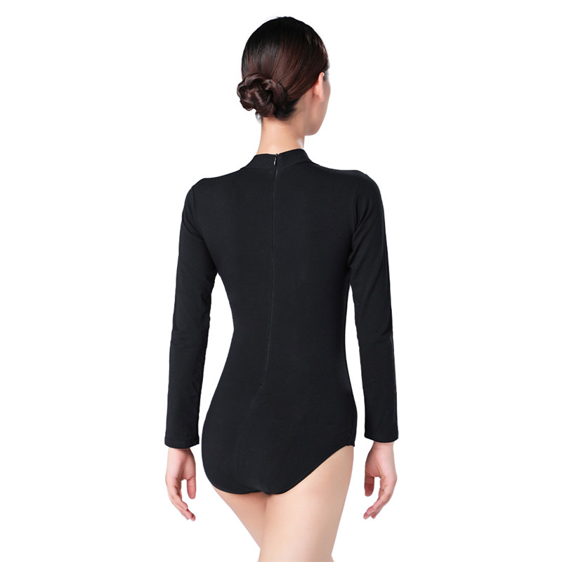 Black Cotton Ballet Leotard with Turtle Neck