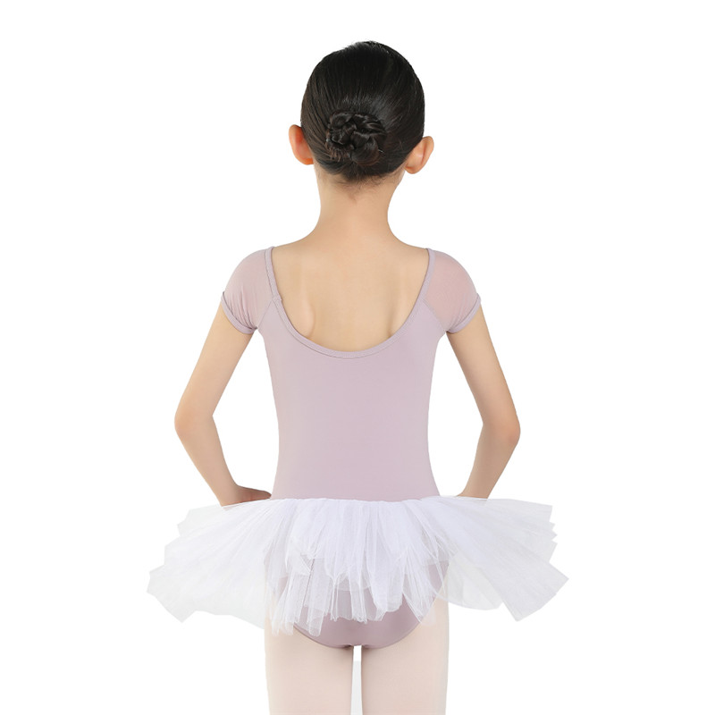 Leotard Short Mesh Sleeve Ankizy miaraka amin'ny zipo Tutu