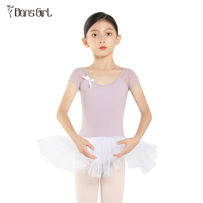 Child Short Mesh Sleeve Leotard with Tutu Skirts