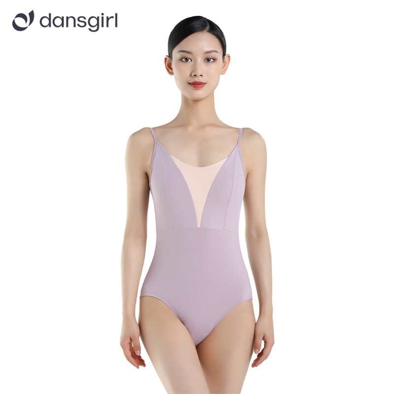 Girls Ballet Deep V Front Spaghetti Strap Leotard