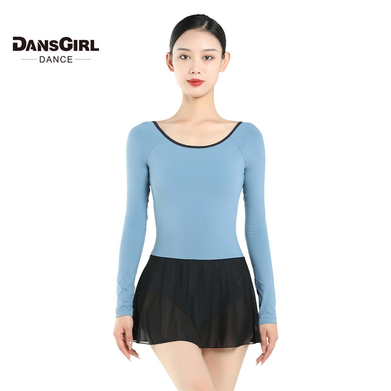 Long Sleeve Leotard nga adunay Chiffon Skirt