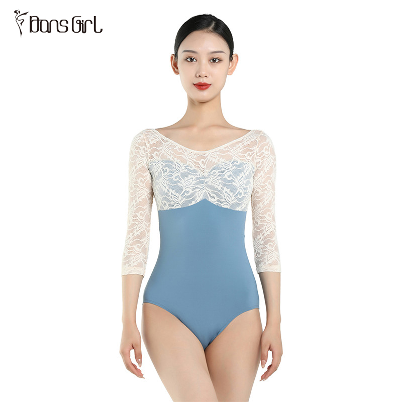 Girls Long Lace Sleeve Ballet Leotard