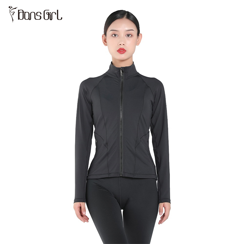 Zipper Front Ballet Top Black Jackets