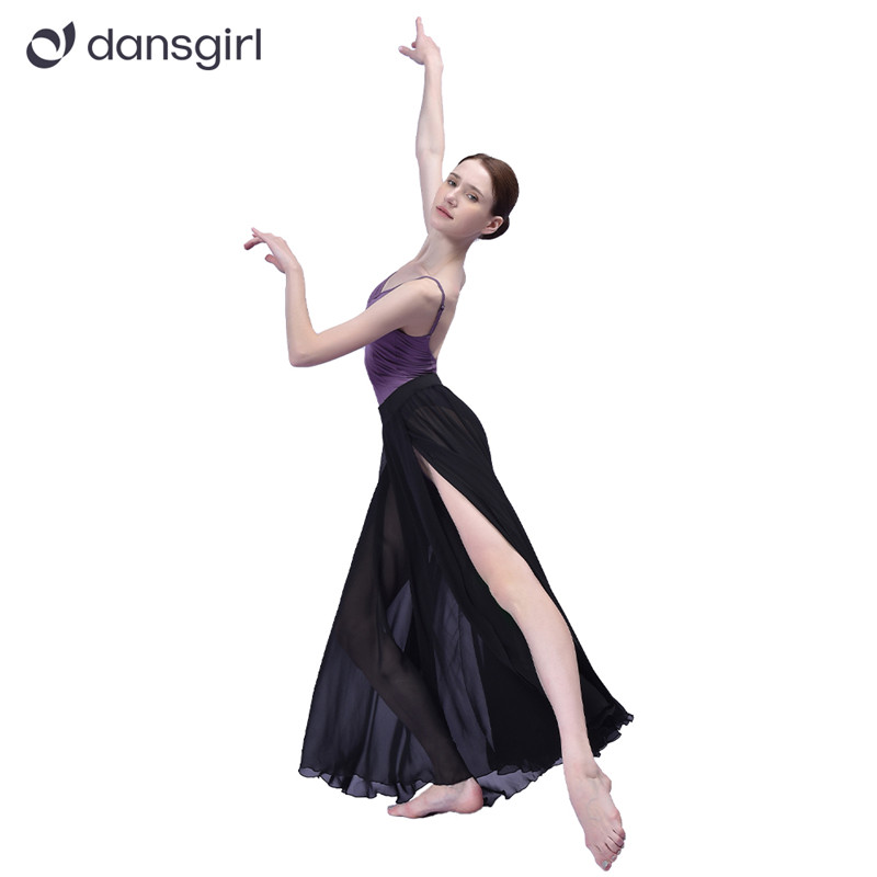 Gigun Lyrical Chiffon Dance Skirt pẹlu Ẹgbẹ Pipin