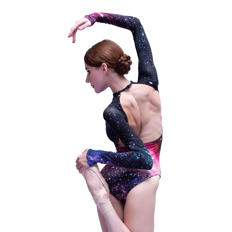 Galaxy Print Leotard kërcimi me mëngë të gjata