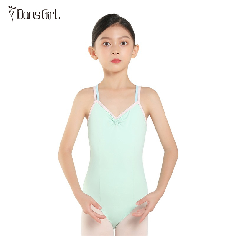 Child Kids Double Straps Camisole Dance Leotards ( With open crotch)