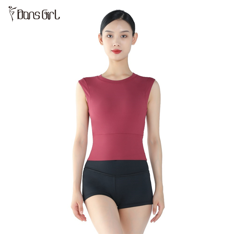 Wine Red Sleeveless Tunic Dance Tops For Ballet