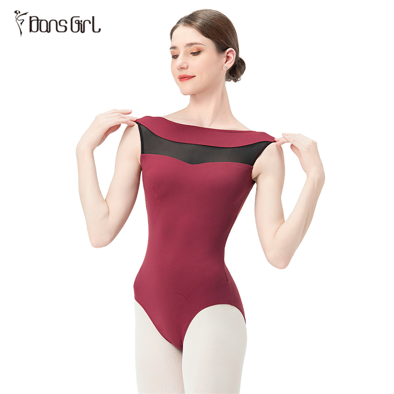 Boat Neck Sleeveless Mesh Leotards For Women