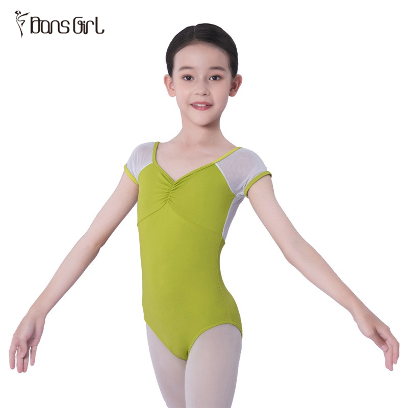 Kids Short Sleeve Leotard With Mesh