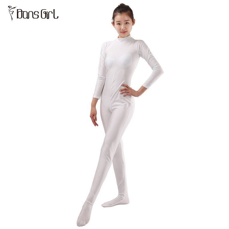 High Neck Long Sleeve Footed Dance Unitard for Women Bodysuits