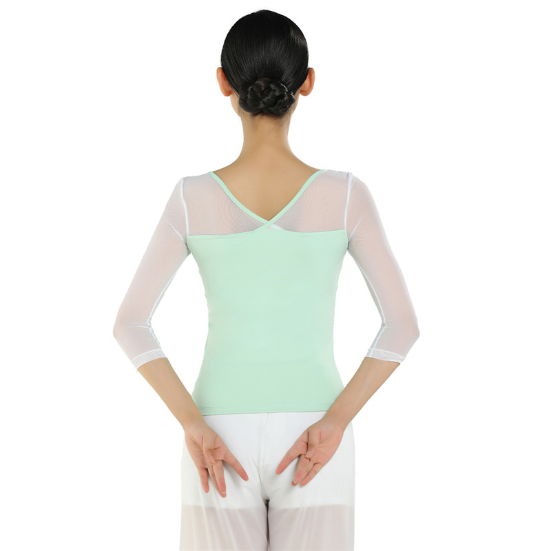 Mist Green Mesh Sleeve Modern Dance Tops for Girls