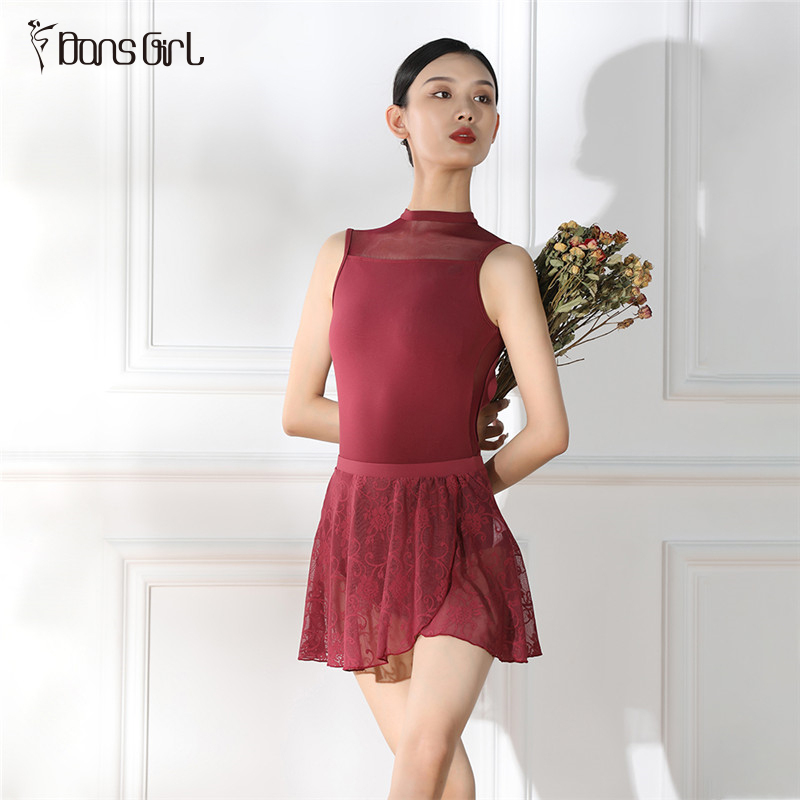 Wine Red Pull-on Short Wrap Skirts For Adult Girls