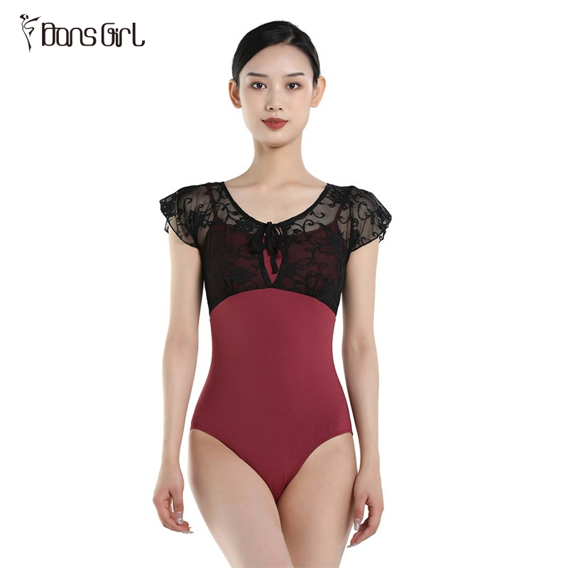 Wine Red Ballet Costumes Cap Sleeve Leotard