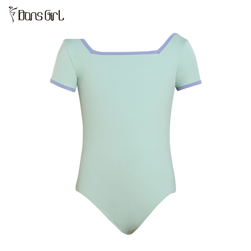 Square Neck Short Sleeve Training Dancewear For Kids Girls