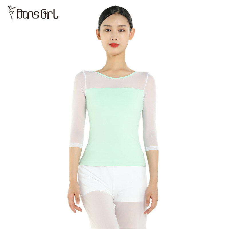 Mist Green Mesh Sleeve Modern Dance Tops for Girls