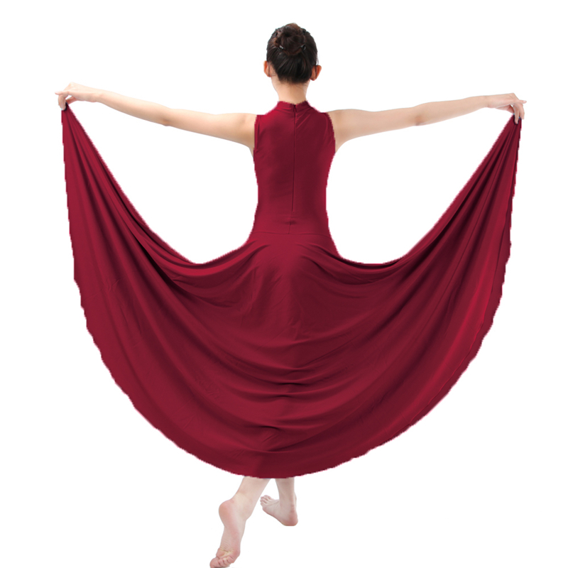Shiny Lycra Burgundy Long Dress For Dance