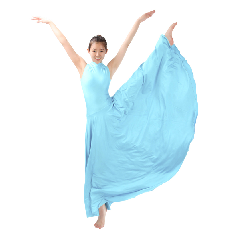Shiny Lycra Sky Blue Long Dance Performance Dress