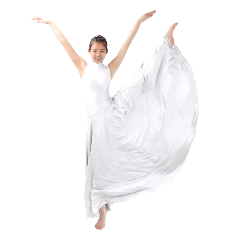 Shiny Lycra White Long Dress For Ballet Costomes