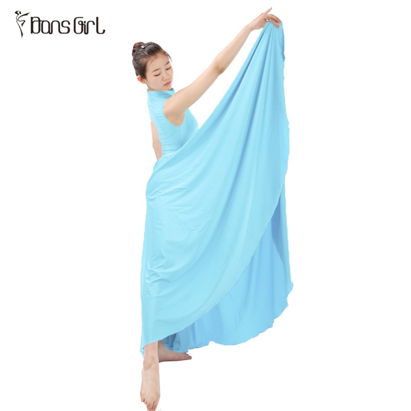 Shiny Lycra Sky Blue Long Dance Performance Dress