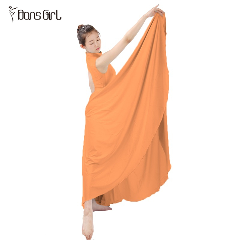 Shiny Lycra Orange Long Dance Performance Dress