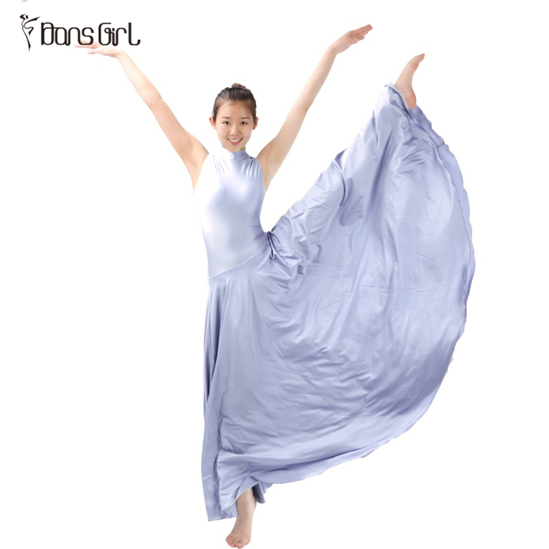 Shiny Lycra Silver Gray Ballet Costomes Long Dance Dress