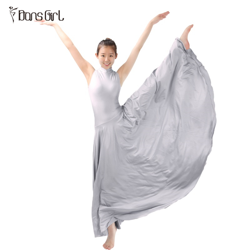 Shiny Lycra Silver Gray Ballet Costomes Long Dance Dress