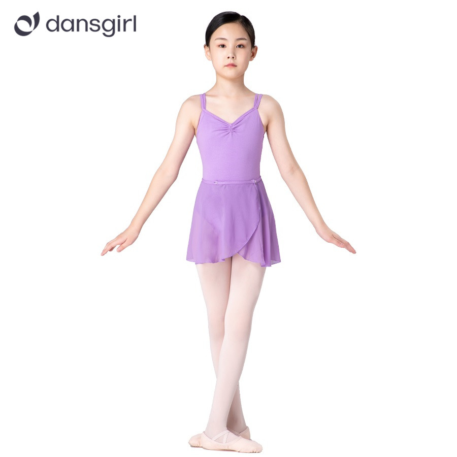 Kids Girls Ballet Wrap Chiffon Skirt With Adjustable Button Waist