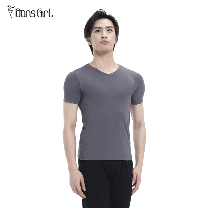 Men's V Neck Short Sleeve Ballet Dance Top T-shirt