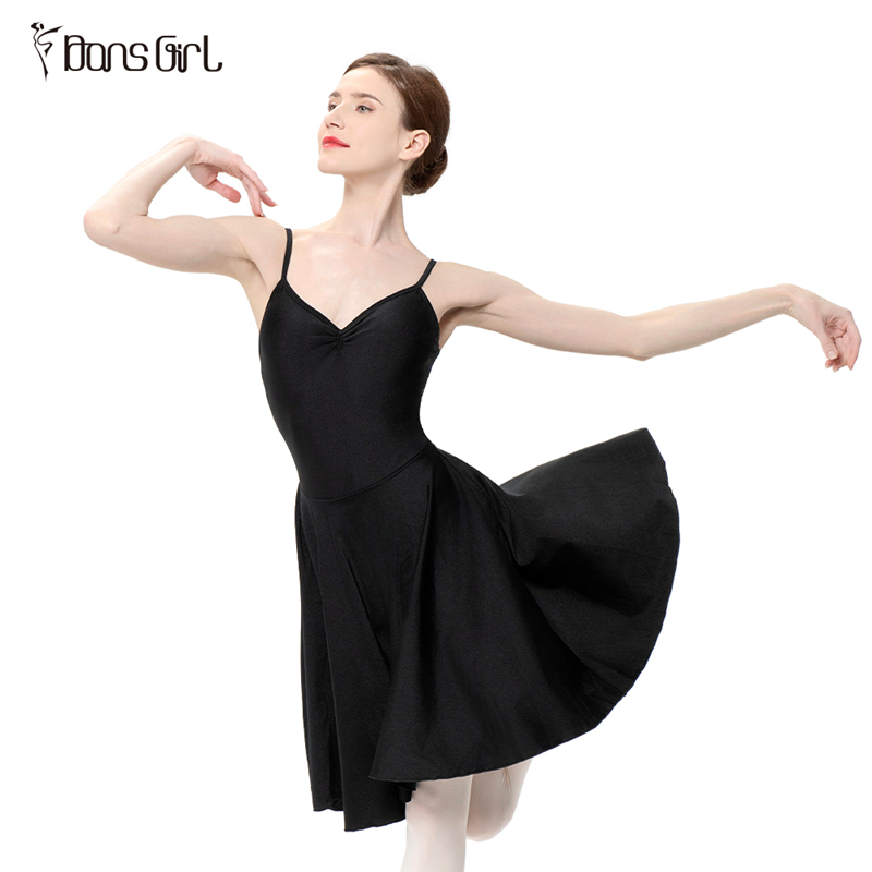 Girls Black Camisole Leotard With Skirt For Modern Dance Dress