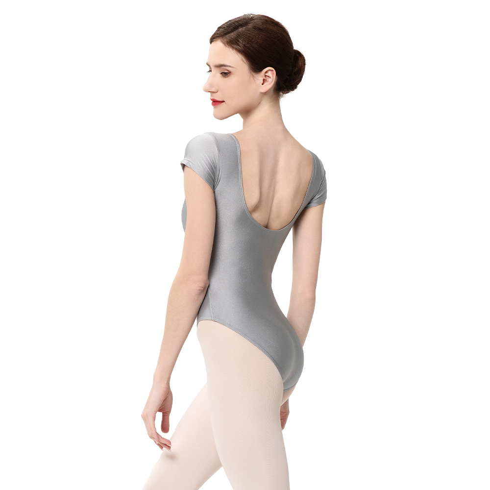 Ballet Stage Performance Silver Gray Short Sleeve Leotard