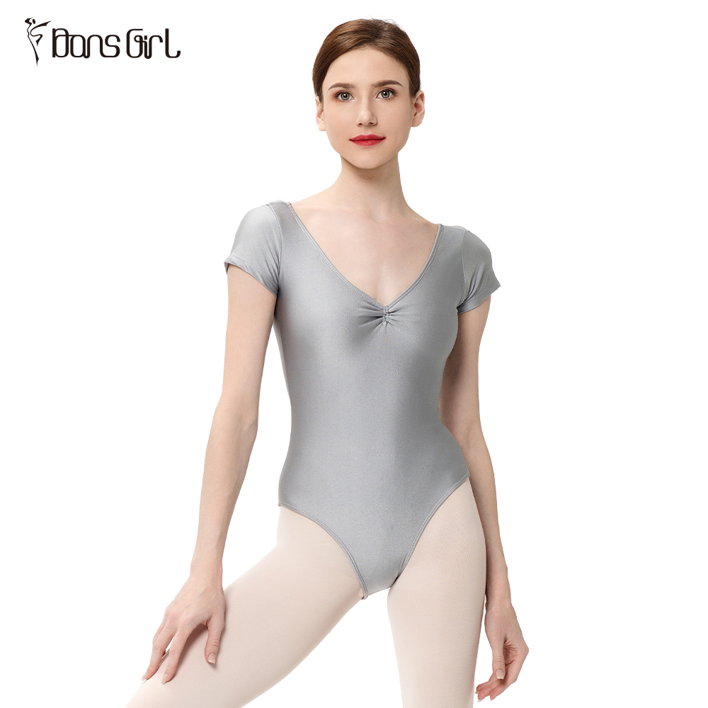 Ballet Stage Performance Silver Gray Short Sleeve Leotard