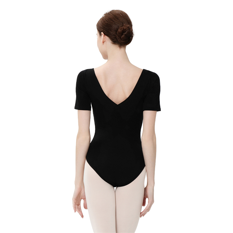 V Neck Short Sleeve Training Dancewear Leotard