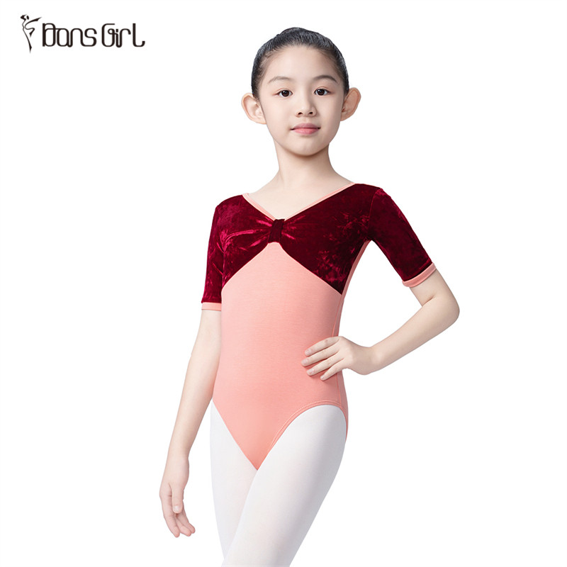 Pink Knot Front Velvet Leotard For Girls