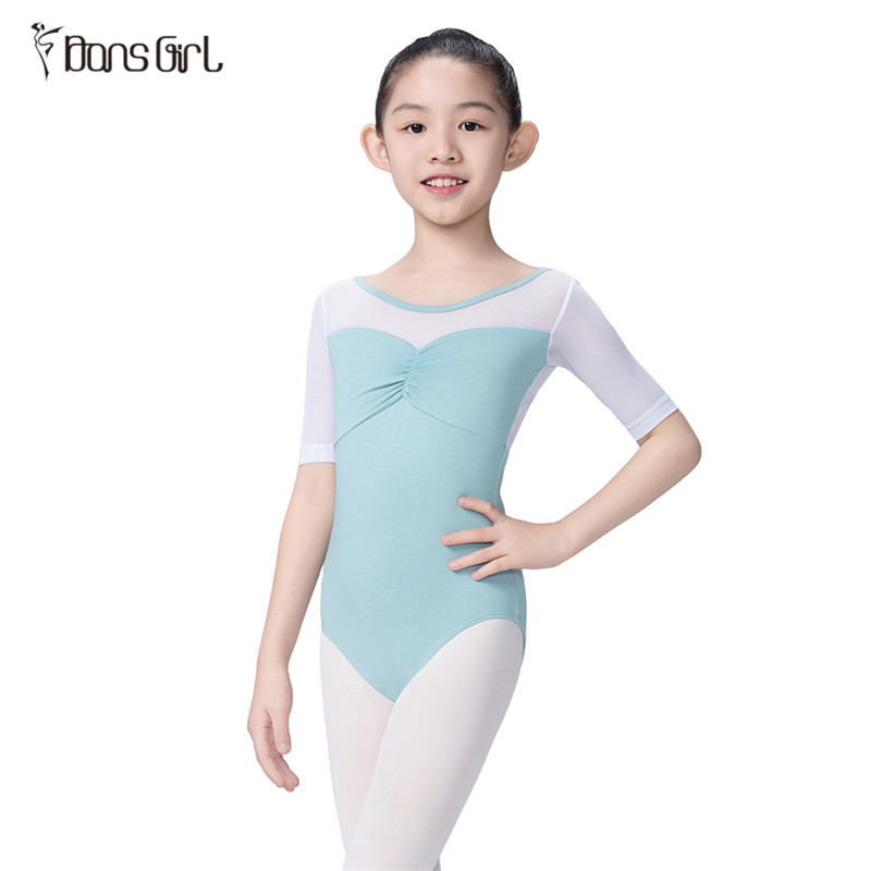 Girls Half Mesh Sleeve Leotard For Ballet