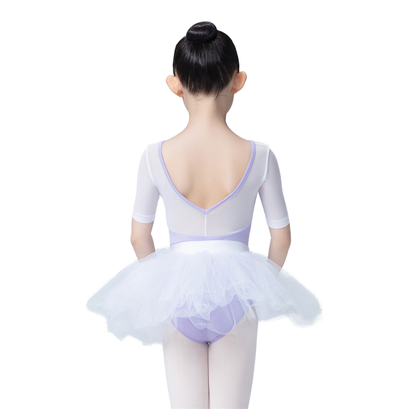 Half Mesh Sleeve Leotard For Girls