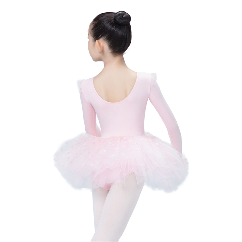 Girls Long Sleeve Leotard With 3 Layers Ballet Tutu Skirt