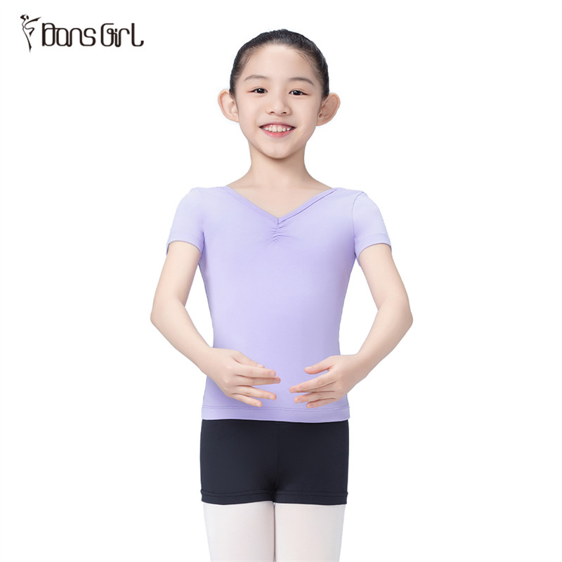 Girls Lavender Short Sleeve Cotton Dance Tops